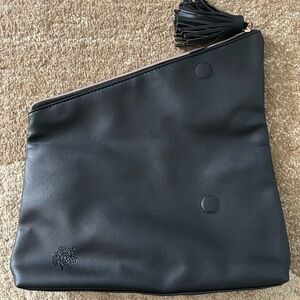 Black Leather Clutch with Tassel